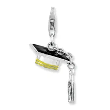 Graduation Cap Charm .925 Sterling Silver 3D Enameled Click On Amore La Vita