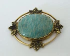Vintage Green Glass Cabochon Brooch