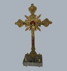 Ornate vintage altar desk crucifix cross brass granite
