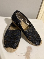Tory Burch Lucia Lace Espadrilles Navy SZ 7.5 GUC-LOTS OF WEAR LEFT MAKE OFFER 