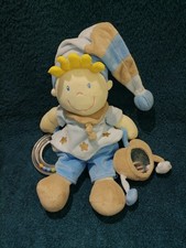 doudou peluche  lutin beige bleu éveil Nicotoy  Etat neuf