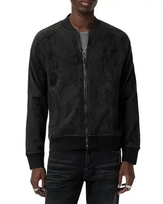 JOHN VARVATOS Bomber Jacket Mens Medium Black Zip Python Jacquard RIGGINS $298