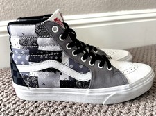 VANS Sk-8 Hi Sneaker Custom Black/Grey/White Canvas Leather Bandana Size 9W/7.5M