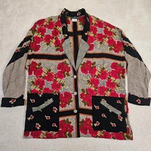 VTG Women's Carole Little Floral Tapestry Blazer Jacket Size 14 Oversized Artsy