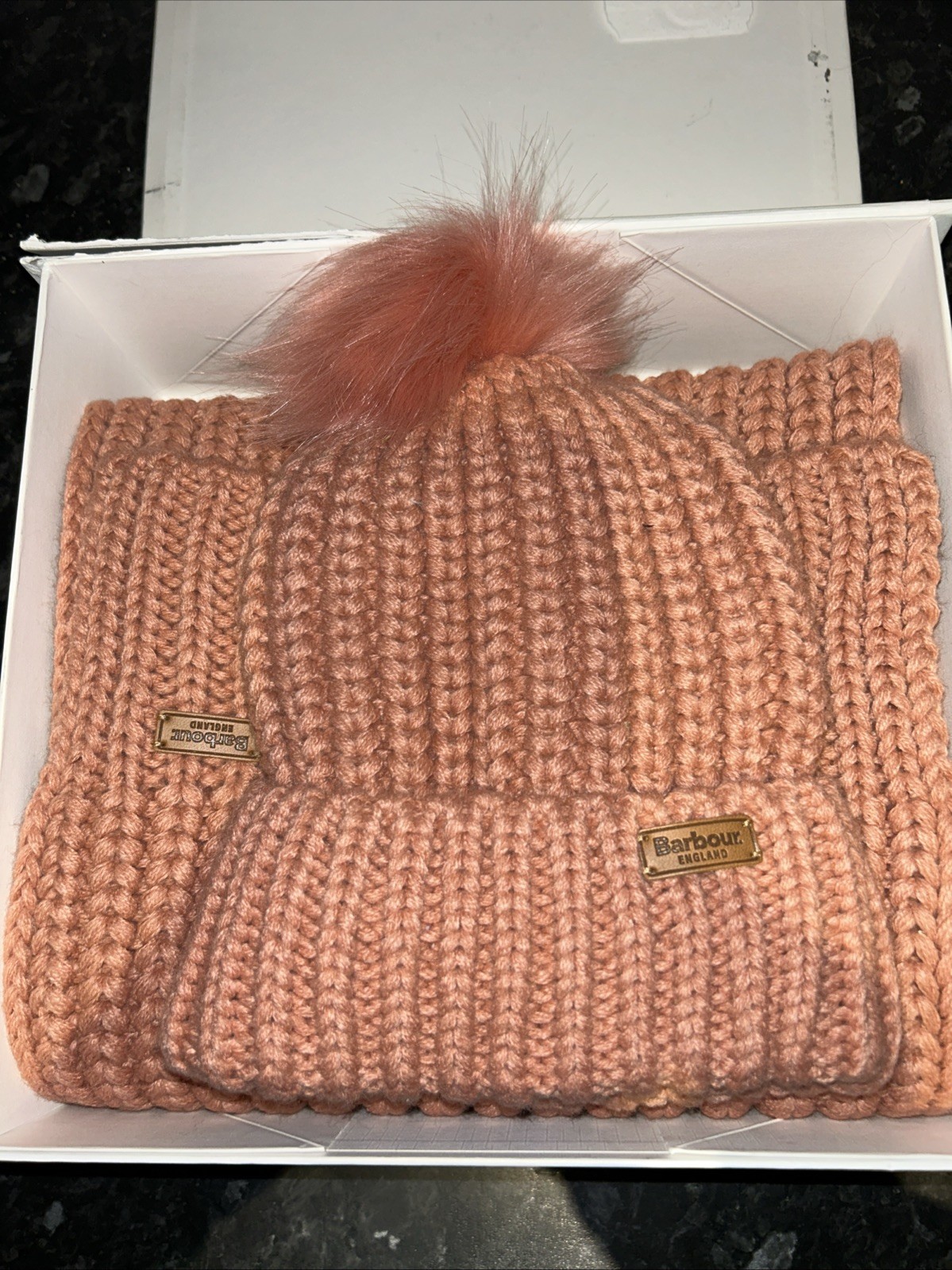 Barbour Rusty Pink Beanie & Scarf Set image 2