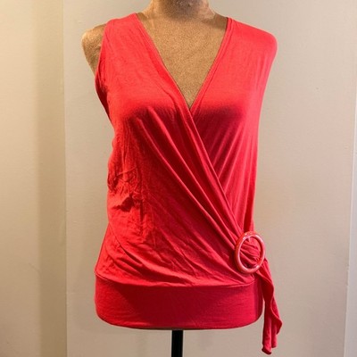 Boston Proper Halter Tank Top Women S Red O-Ring Surplice Wrap Cruisewear Y2k