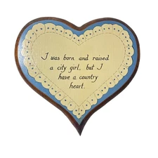 Cottagecore Wooden Heart Vintage Hanging Wall Art Cream Blue City Girl Country