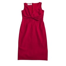Valentino Technocoture Red Wool Blend Midi Dress Bow Detail Cocktail Party 6