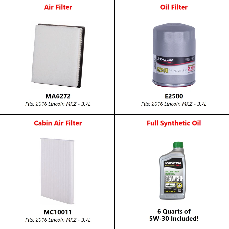 2016 Lincoln MKZ 3.7L Complete Oil, Air & Cabin Filter Kit (5W-30) - Imagem 2 de 4