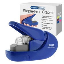 Plus Paper Clinch Compact Staple-Free Stapler, Blue Navy Blue Hand
