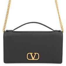 Valentino Garavani V Logo Signature Chain Wallet Calf Leather Black 7W0P0W42SNP