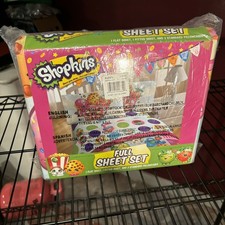 New Sealed Shopkins Full Size Sheet Set 4-Piece Flat Fitted Pillow Cases Bedding
