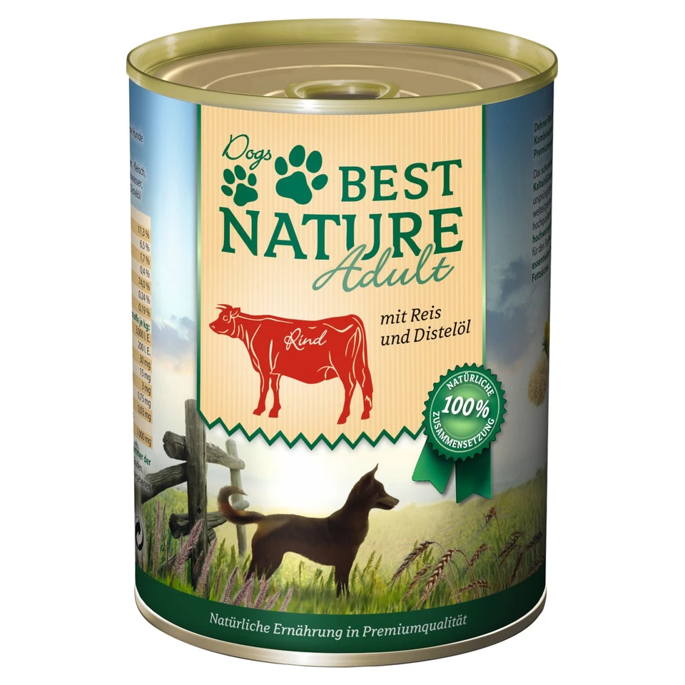 Best Nature Adult, Nassfutter für Hunde, 400g - Rind, Reis und Distelöl Futter