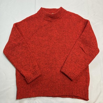 Vintage L.L. Bean Sweater Mens M Red Mock Neck Chunky-Knit Casual Outdoor