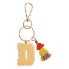Initial Letter Keychain, Cute Alphabet Letter-D Charm with Tassel, Yellow