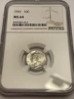 1941 Mercury Dime NGC MS 64