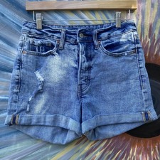 Old Navy O.G. Straight Cuffed High Rise Denim Shorts Distressed Size 8 Light