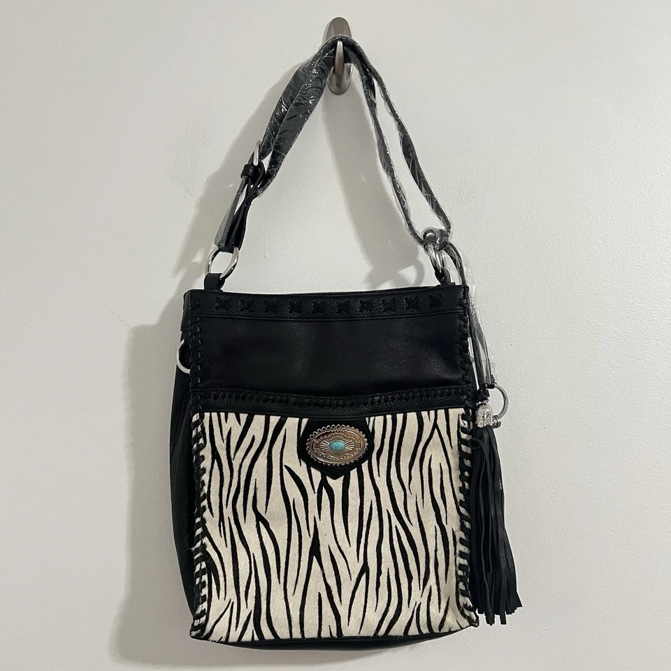 CHI by Falchi Purse Shoulder Bag Black Zebra Animal Print Leather Designer