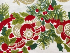 Rare SHINY BRITE Christmas Ornaments California Hand Prints VINTAGE Tablecloth