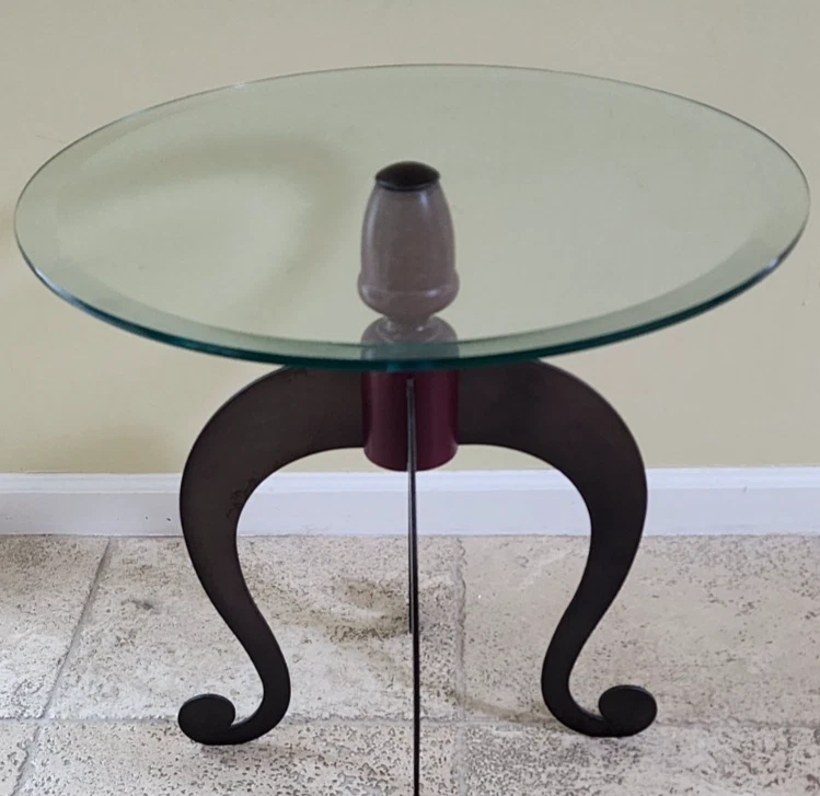 Post Modern Studio End Table Cleverly made with Metal Legs Wood Center Rod Cool! - Image 4 of 4