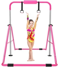 Kids Gymnastics Bar Foldable & Adjustable 35"-51", Safe Padded Gymnastics Bar...