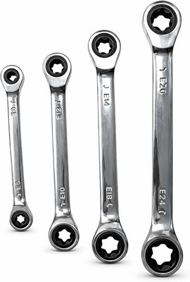E-Torx Double Box Ratcheting Wrench Set, 4 Sets 72-Tooth Dual Head E6 E8 E10 E12