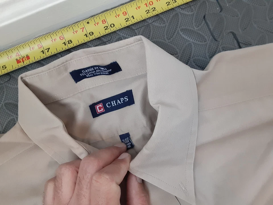 Camisa manga larga CHAPS corte clásico sarga beige sin arrugas 16-16,5 32/33 #S135 Foto 2 de 3