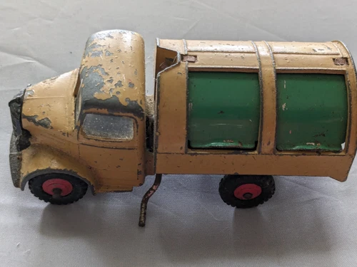 1950's Dinky #252 Bedford Garbage Truck, Tan and Green, Original,