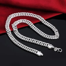 Men's 10mm 925 Sterling Solid Silver Sideways Chain Necklace Jewelry Gift