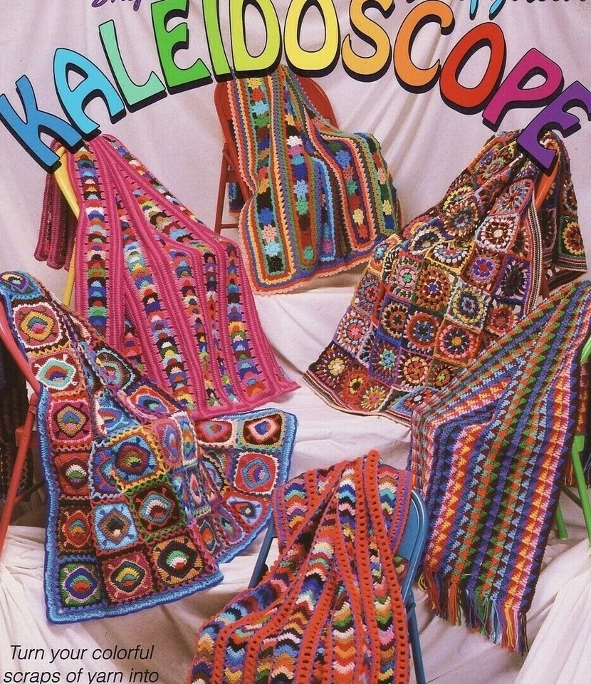 Kaleidoscope scrap afghan crochet patterns, 6 colorful designs - Image 2 of 2