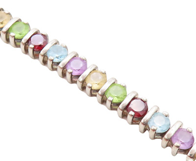 925 Sterling Silver Vintage MultiColor Topaz Pattern Chain