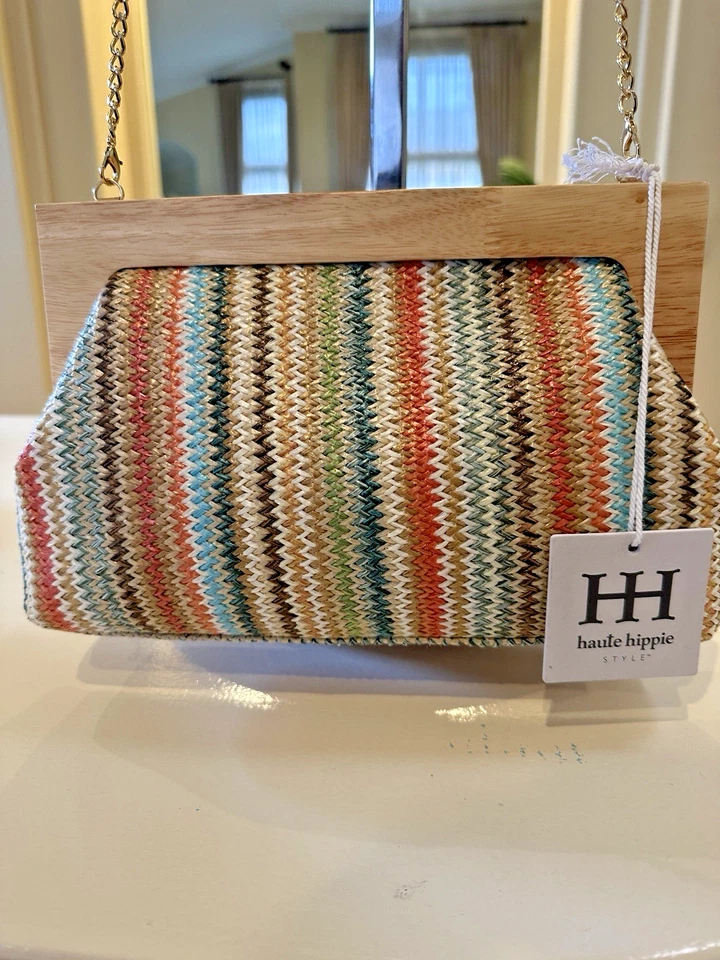 Bolso sin asas/hombro/brossbody tejido boho arco iris marrón Haute Hippie # YG71519  Foto 4 de 4