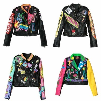 graffiti leather jacket womens