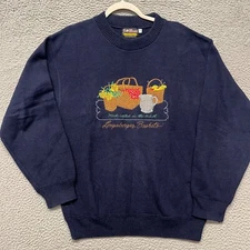 Bee Wear Longaberger Baskets Sweater Womens S Blue Cotton Picnic Granny Retro