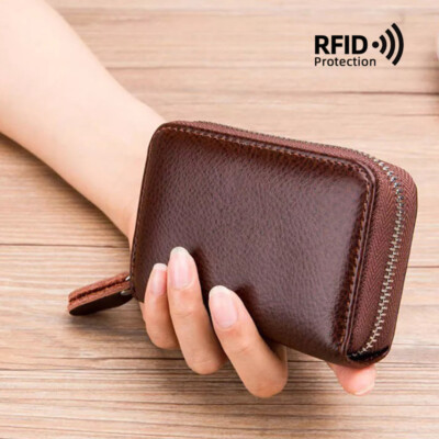 Men Women Wallet Genuine Leather Credit Card Holder RFID Blocking