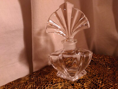 Vintage Clear Glass Perfume Bottle With Glass Stopper Art Deco Style