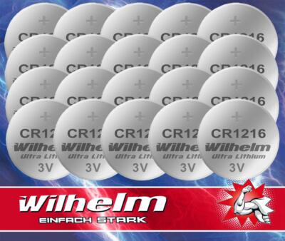 20 x CR1216 WILHELM Lithium Knopfzelle 3V 26 mAh ø12 x 1,6 mm Batterie DL1216