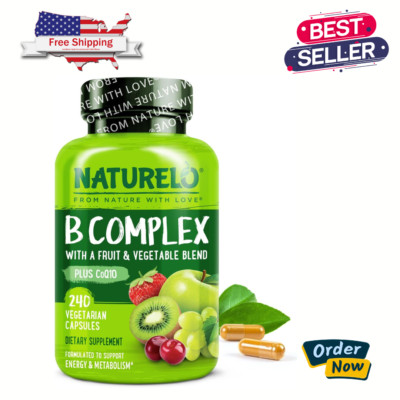 NATURELO Vitamin B Complex - Methyl B12, Folate, CoQ10 & Biotin - 240 Vegan Caps