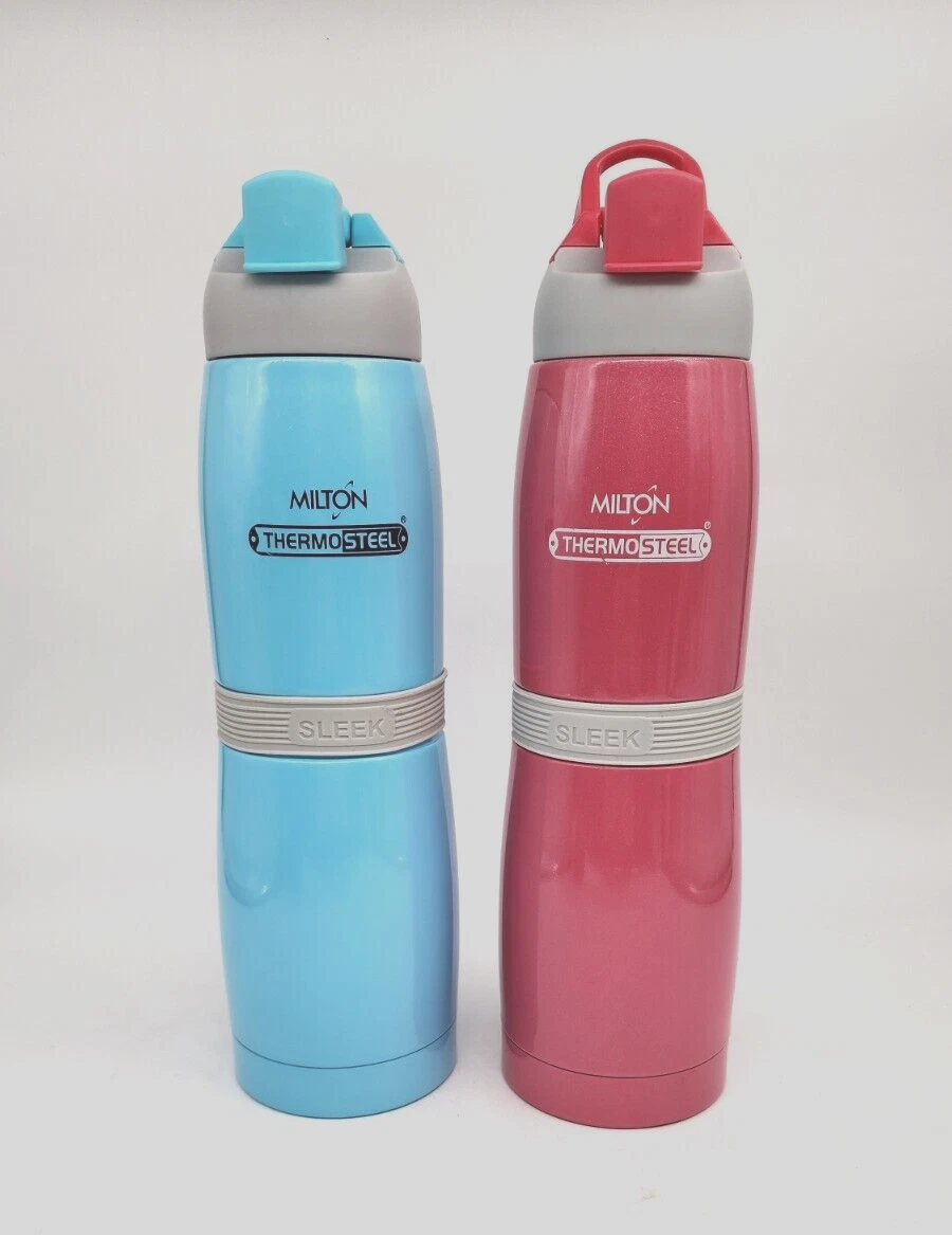 2 His Hers Pink Blue Milton Sleek 400 Stainless Thermo-Steel Water Bottle  400 ml