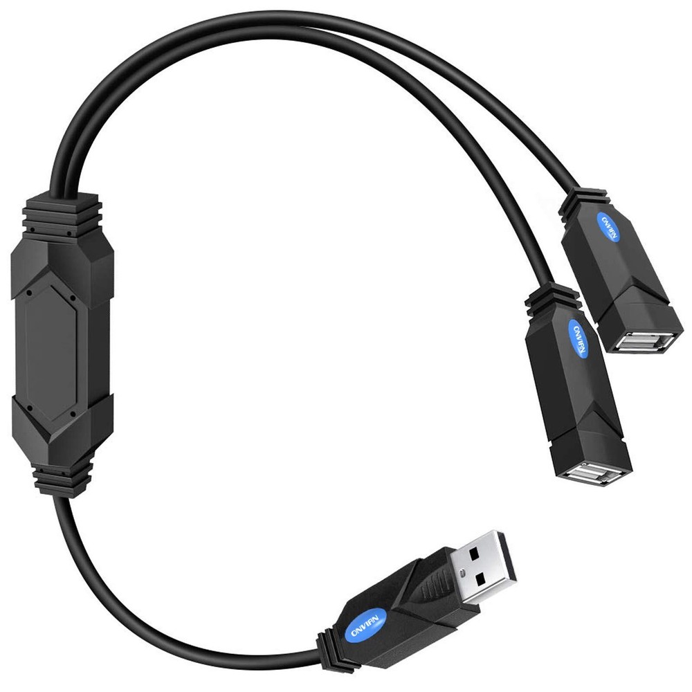 1-to-2 USB 2.0 Splitter Hub with Data Sync & Power Extension