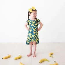 Posh Peanut Ruffled Cap Sleeve Hi Low Dress Bananas Bamboo Girls Size 2T NWT