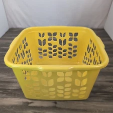 Vintage Rubbermaid 2968 Yellow Tulip Floral Square Laundry Basket MCM