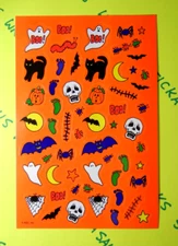 Vintage Halloween Black Cats Bats & Ghosts American Greetings Sticker Sheet