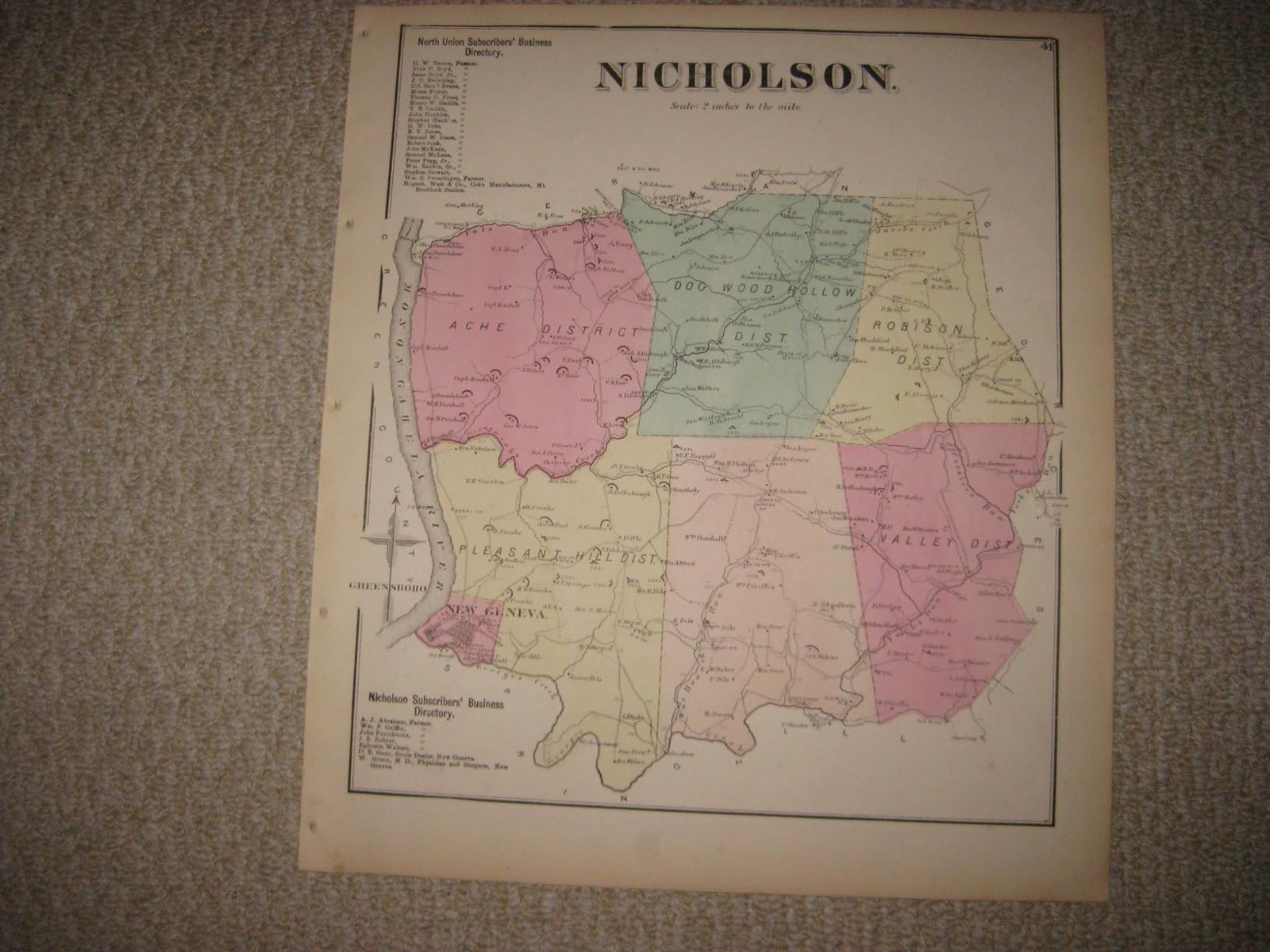 ANTIQUE 1872 NICHOLSON TOWNSHIP NEW GENEVA FAYETTE COUNTY PENNSYLVANIA