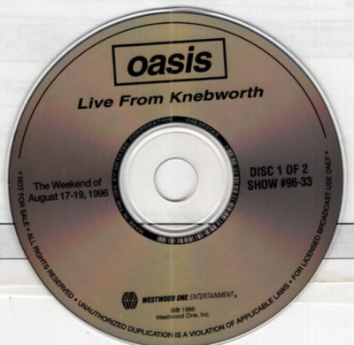 OASIS CD 2xCD Westwood One Live Knebworth 1996~USA PROMO ONLY Rare w/ Cue sheets