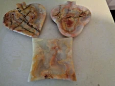 Set of 3 Vintage Onyx Marble Poker Table Ace Of Clubs Pin Dish Ashtray