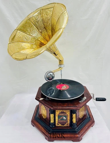 Vintage HMV Gramophone Fully Functional Working Phonograph, win-up record player