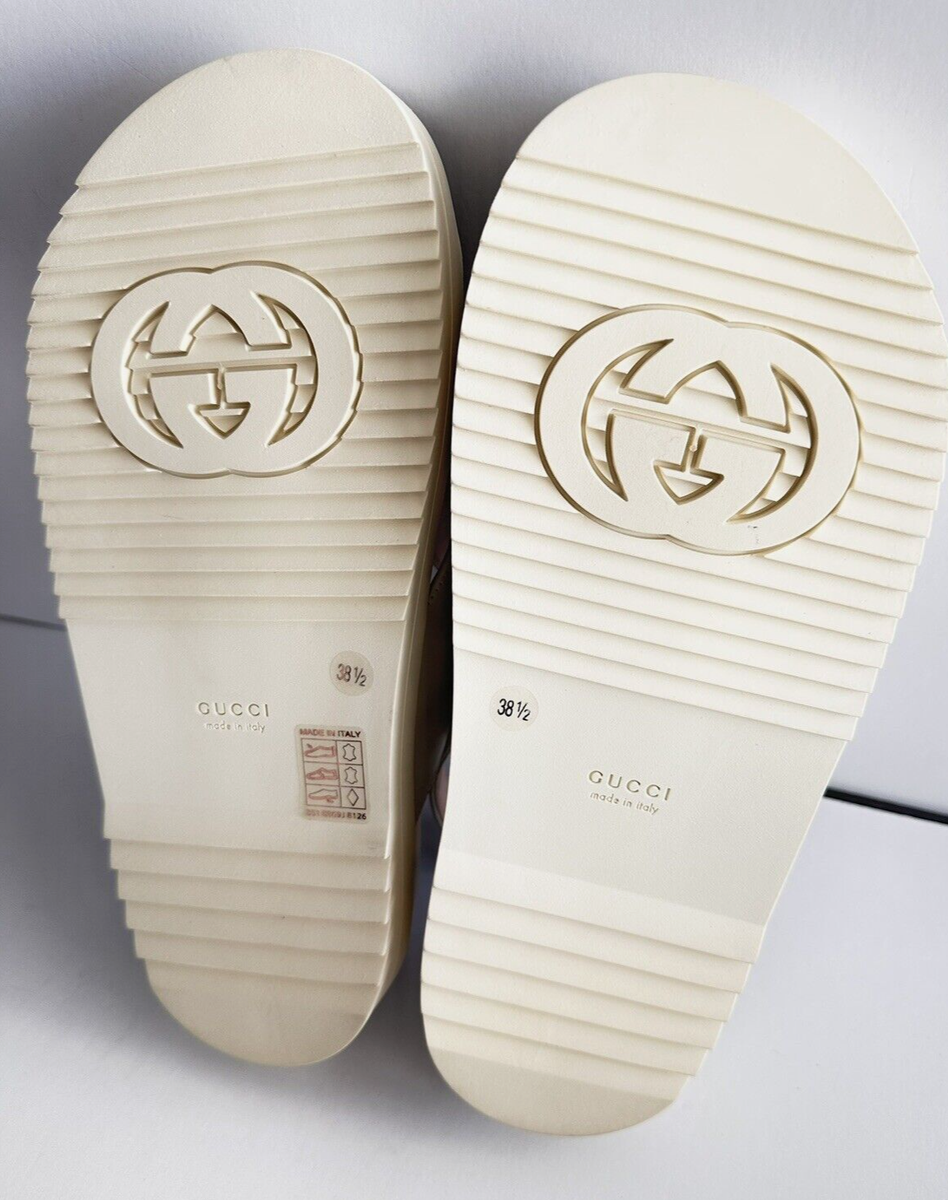 NWB Gucci GG Elizabeth logo Leather Sandals size 38.5 8.5 738691