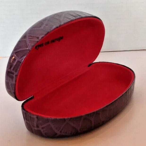 Estuche para gafas, cocodrilo púrpura en relieve, forro de terciopelo rojo grande Foto 3 de 4