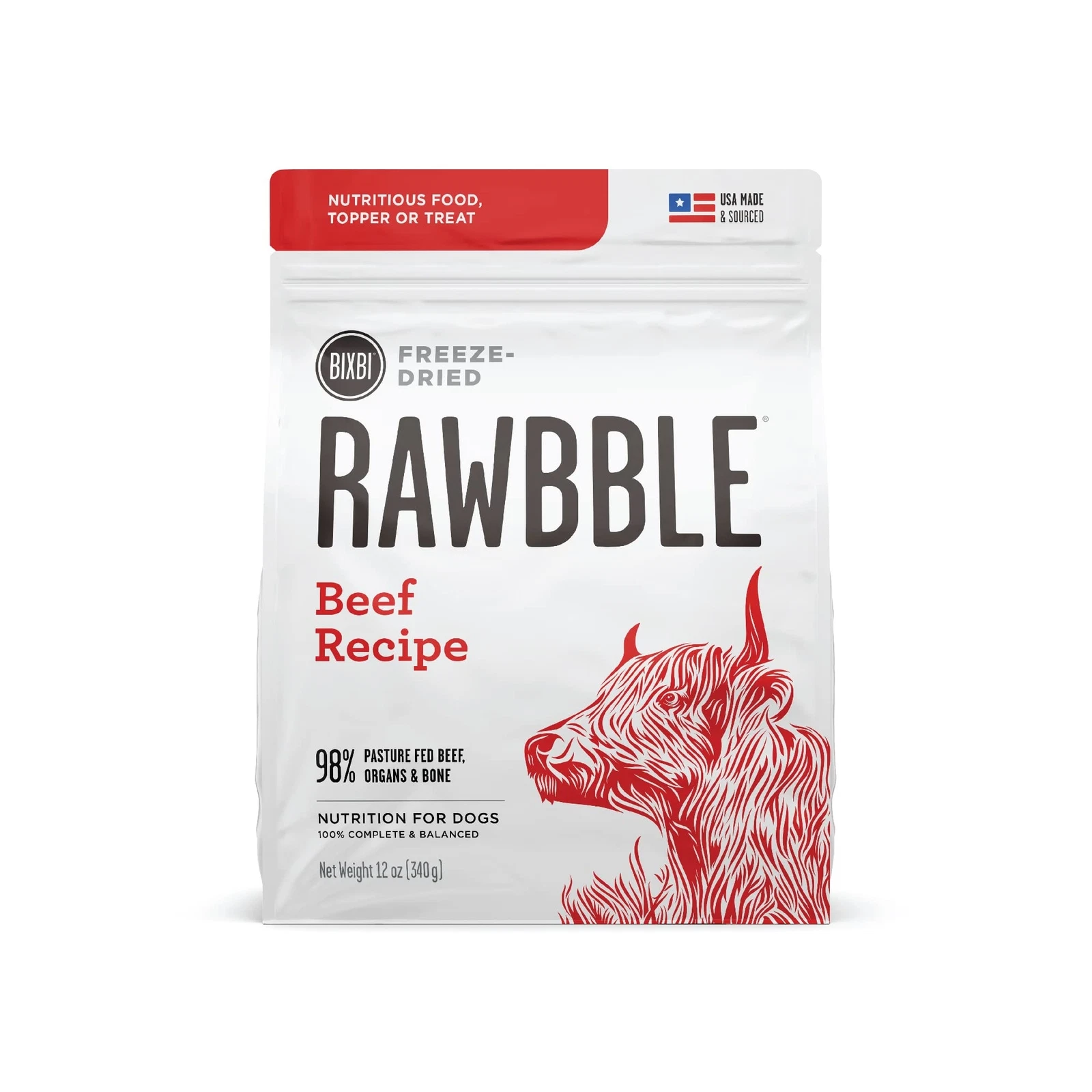 BIXBI Rawbble Freeze Dried Dog Food Beef Recipe Grain Free 12 Ounce Pack